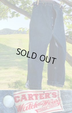 画像1: 1940's “ CARTER'S（カーターズ） ” DENIM WORK TROUSERS / W.SUSPENDERS BUTTONS
