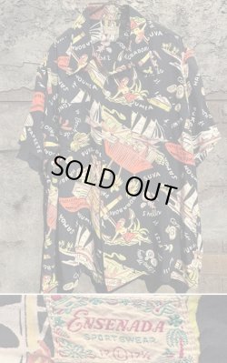画像1: 1950's “ ENSENADA ” “ SOUTH SEA TRADER ” / “ JOHN MEIGS ” HAWAIIAN SHIRT / BLACK NAVY
