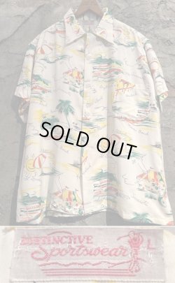 画像1: 1950's DEAD STOCK / “ DISTINCTIVE SPORTSWEAR ” / “ ALL U.S BEACH RESORTS PATTERN ” / HAWAIIAN SHIRT / WHITE