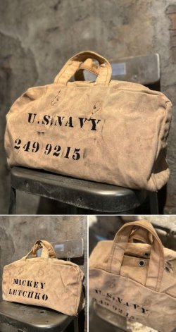 画像1: 1940's “ US-NAVY ” / MECHANIC MAN WHITE DUCK BAG / W. STENCIL