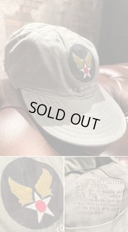 画像1: 1950's DEAD STOCK “ U.S. AIR FORCE ” ENGINEER CAP / SAGE GREEN / W. “ USAF ” WING MARK
