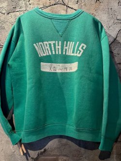 画像1: 1960's “ NORTH HILLS ” GREEN × WHITE PRINT / FRONT V SWEAT