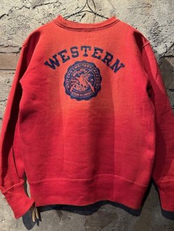 画像1: 1960's “ WESTERN MILITARY ACADEMY ” / 【 SUN FADE RED 】 FLOCKY PRINT SWEAT