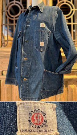 画像1: LATE 1940〜1950’s “ STRONG RELIABLE / SEARS, ROEBUCK AND CO ” DENIM COVERALLS / NICE COLOR ＆ AGING