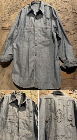 画像1: 1940's〜 USN（US-NAVY） CHAMBRAY SHIRT / W. STENCIL & DRAWING / MINT CONDTION