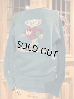 画像1: 1960's “ WISCONSIN UNIVERCITY ” / FLOCKY PRINT SWEAT / TURQUOISE BLUE