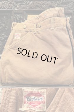 画像1: 1940〜1950's “ Carhartt（カーハート） ” BROWN DUCK WORK PANTS（BLANKET MODEL） / W. SUSPENDER BUTTON