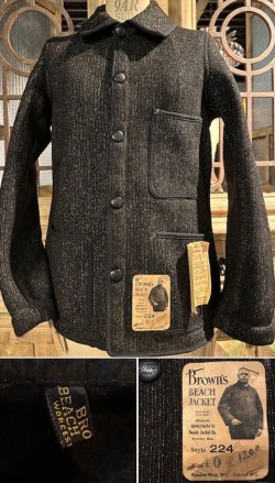 画像1: 1930's DEAD STOCK / “ BROWN'S BEACH JACKET ” JACKET / BLACK SOLT & PEPPER/ W.TICKET / BIG SNAP BUTTON MODEL