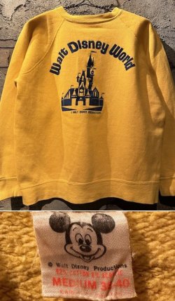 画像1: 1960's〜 【 DISNEY 】 “ WALT DISNEY WORLD ” / GOLD YELLOW × FLOCKY PRINT SWEAT / NICE AGING