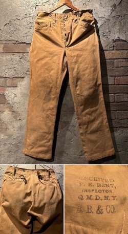 画像1: 1898's〜 US-ARMY CHINO TROUSERS（CONTRACT STAMP “ B.B.&CO / BROOKS BROTHERS ”） / W. BUCKLEBACK & SUSPENDERS BUTTONS