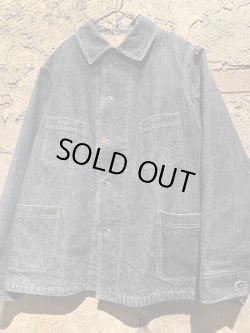 画像1: 1930's〜 “ W.P.A ” 【 5 SMALL DONUT BUTTONS 】 DENIM CHORE JACKET（COVERALLS） / W. COTTON FLANNEL / DARK BLUE