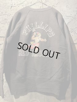 画像1: 1960's “ PHILLIPS / RED RAIDERS（NATIVE AMERICANS CLR FLOCKY） ” / BLACK × COLOR FLOCKY PRINT SWEAT / VERY MINT CONDTION