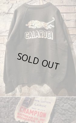 画像1: 1960's “ CHAMPION ” BLK FACE BODY / “ CALAROGA（FRONT BIG SIZE 白豹 WHT FLOCKY） ” / FLOCKY PRINT SWEAT / BLACK / ALMOST DEAD STOCK