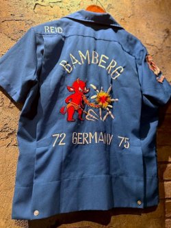 画像1: 1970's〜 BLUE BOWLING SHIRT / W. “ RED DEVIL / BAMBERG / GERMANY ” / VERY MINT CONDITION