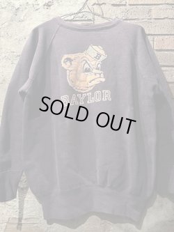 画像1: 1960's “ BAYLOR / BEAR ” / D.NAVY × COLOR FLOCKY PRINT SWEAT / MINT CONDTION