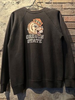 画像1: 〜1970's “ OREGON STATE / BEAVER ” / BLACK × COLOR FLOCKY PRINT SWEAT / SUPER MINTY BLACK!!