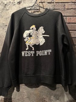 画像1: 1960's〜 “ WEST POINT / USMA（US-MILITARY ACADEMY ) ” / BLACK × COLOR FLOCKY PRINT SWEAT / VERY GOOD BLACK!!