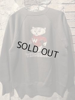 画像1: 1960's “ WISCONSIN UNIVERSITY ” / BLACK × COLOR FLOCKY PRINT SWEAT /  SUPER MINTY ＆ BEAUTIFUL BLACK!!