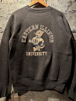 画像1: 1960's “ EASTERN ILLINOIS UNIVERSITY ” / 【 BLACK 】 × COLOR FLOCKY PRINT SWEAT / VERY MINTY BLACK!!