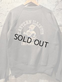 画像1: 1960's “ EASTERN ILLINOIS UNIVERSITY ” / 【 BLACK 】 × COLOR FLOCKY PRINT SWEAT / VERY MINTY BLACK!!