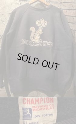 画像1: 1960's CHAMPION / “ MINNESOTA UNIVERSITY ” / BLACK × COLOR FLOCKY PRINT SWEAT / ALMOST DEAD STOCK ＆ NICE FADE