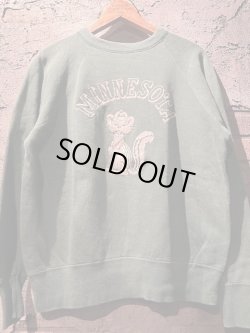 画像1: 1960's “ MINNESOTA UNIVERSITY ” / GREEN × WHITE FLOCKY PRINT SWEAT / MINTY ＆ NICE FADE