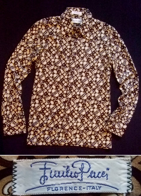 1960〜1970's エミリオプッチ （Emilio Pucci） メンズ ドレスシャツ ブラウン×ジオメ - CAPRi SHOP