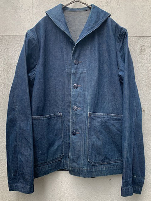 1940's “ US-NAVY ” SHAWL COLLAR DENIM COVERALLS （DUNGAREE JUMPER） / ショールカラー  デニムカバーオール（ダンガリージャンパー） - CAPRi SHOP