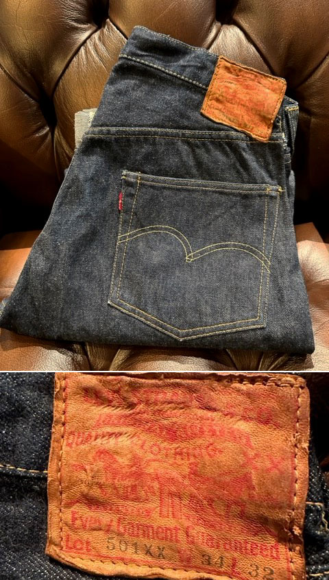 1950's LEVI'S ( リーバイス ） “ 501XX （ダブルエックス） ” / 1954〜1955年 センターオフセット  最終レザーパッチモデル