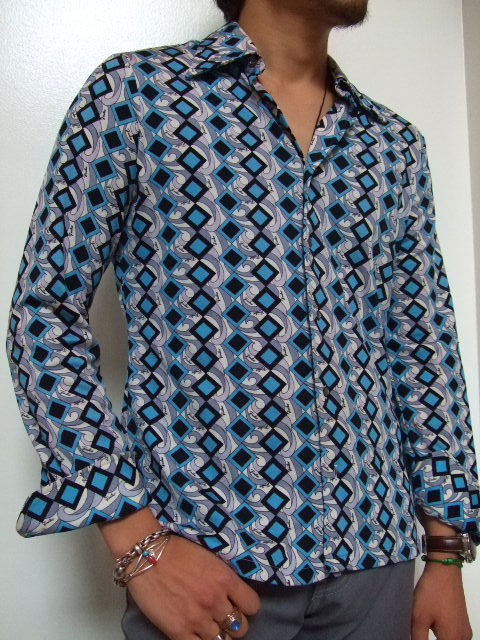 1970's エミリオプッチ （Emilio Pucci） メンズ　ドレスシャツ ブルー