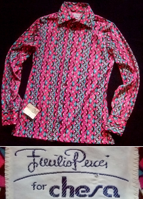 1960〜1970's　DEAD STOCK（デッドストック）　エミリオプッチ （Emilio Pucci）　メンズ ドレスシャツ　ピンク×ジオメ